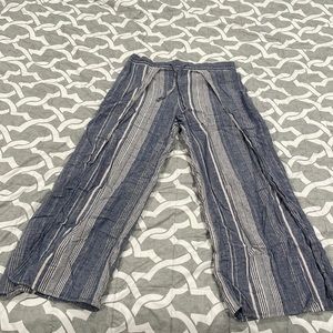 Express Blue and Whute Linen Pants with Slits in Front